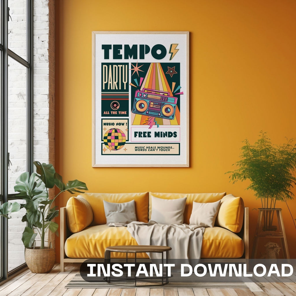 Tempo Party - Music Heals Wounds, Free Minds Retro Wall Art
