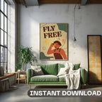 Fly Free - Retro Adventure Empowerment Wall Art