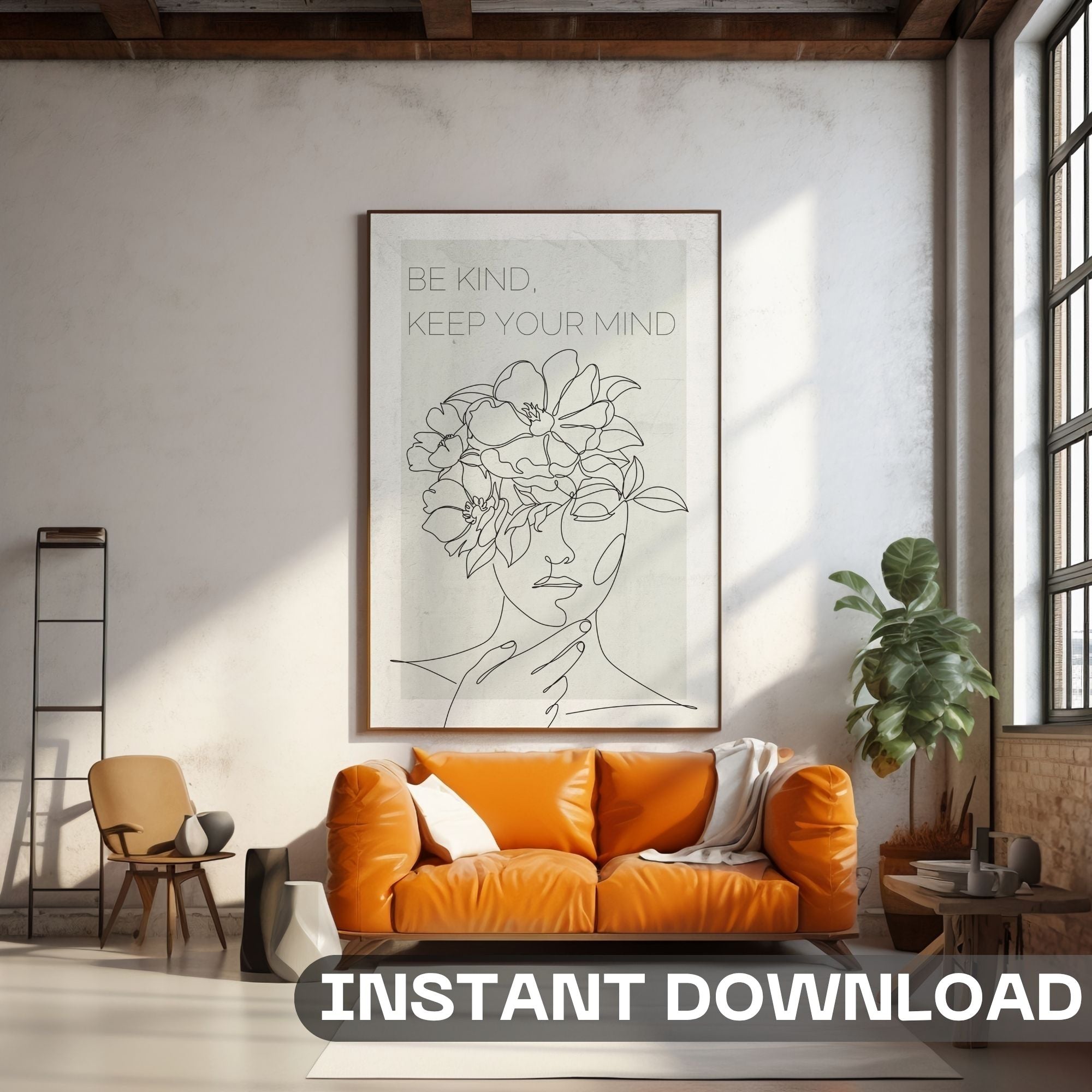Be Kind Keep Your Mind - Mental Wellness Floral Head Wall Art