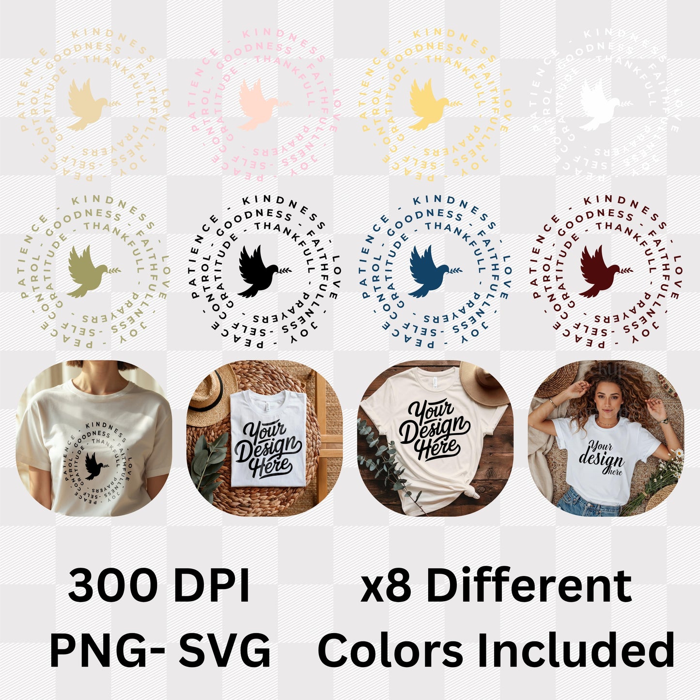 Patience Kindness Faith Love - Circular Virtue Dove Peace Statement Artwork