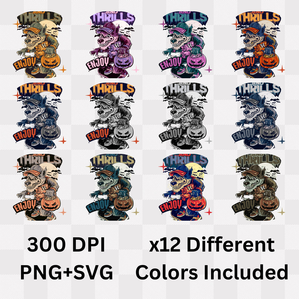 Chills And Thrills Enjoy - Halloween Wolf Skateboard Statement Artwork