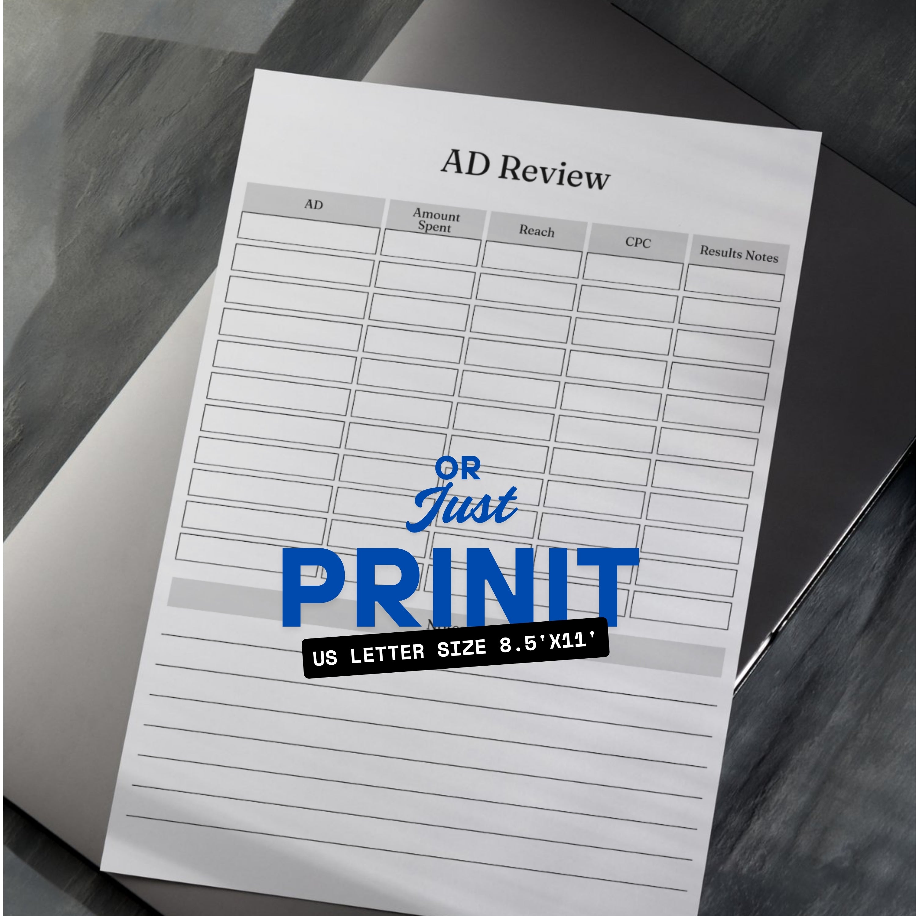 Online Ads Quick Review Paper Sheet