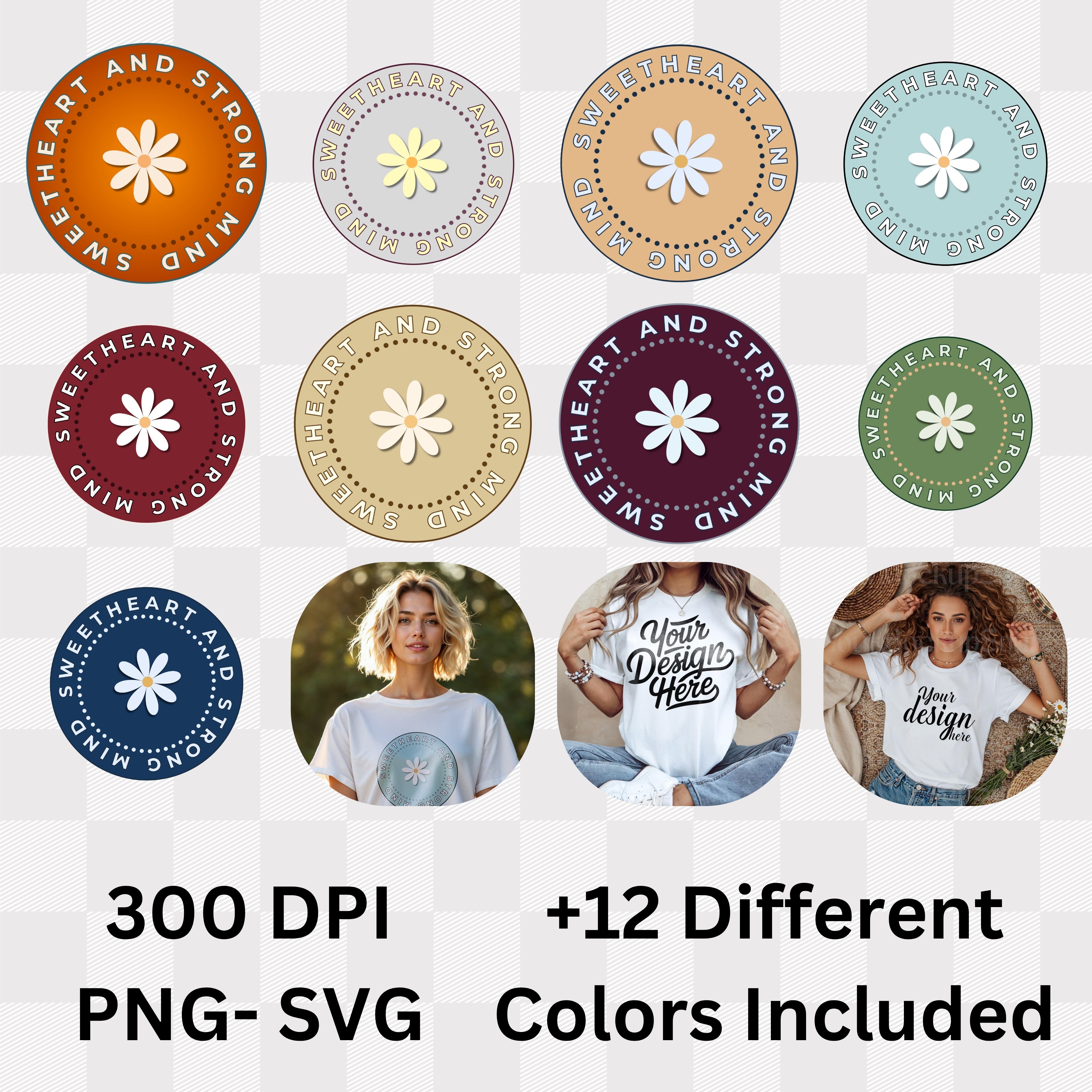 Sweetheart And Strong - Soft Daisy Flower Circle Empowered Femininity Statement Artwork