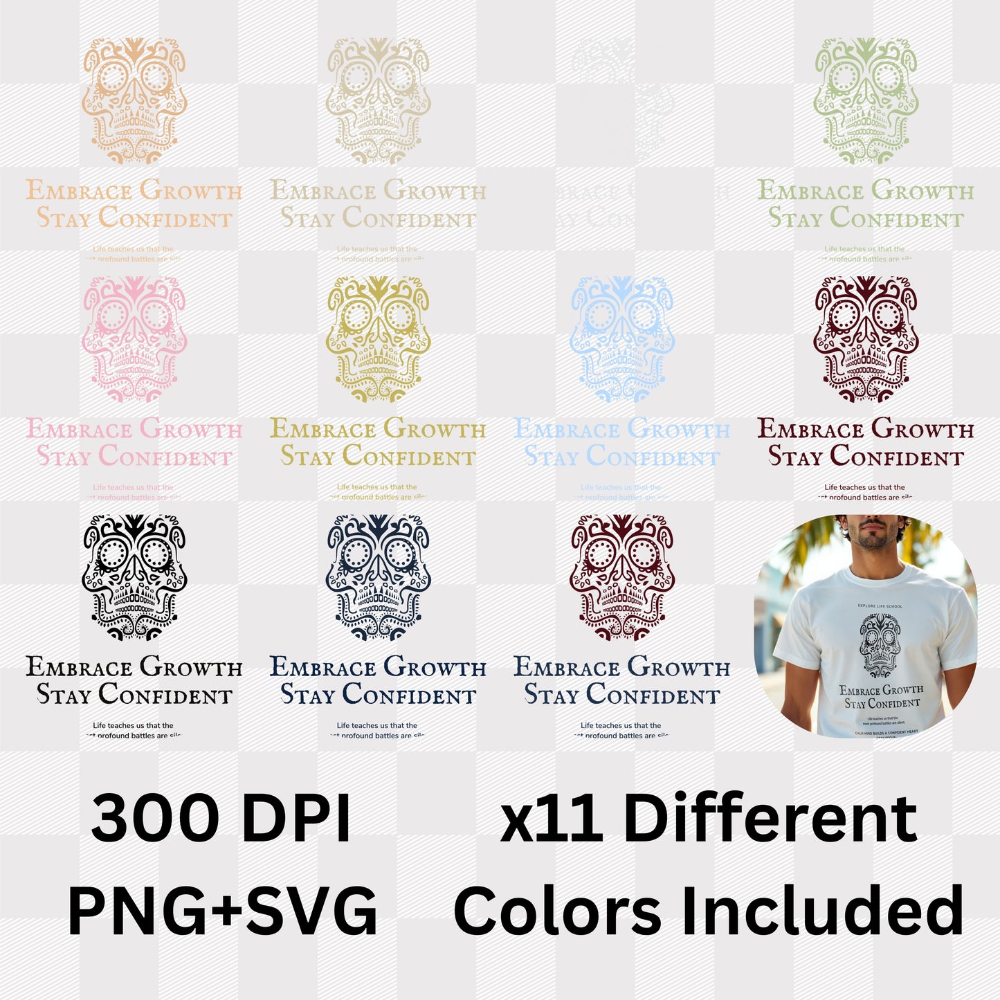 Explore Life School - Embrace Growth Stay Confident Sugar Skull Wisdom Statement Artwork