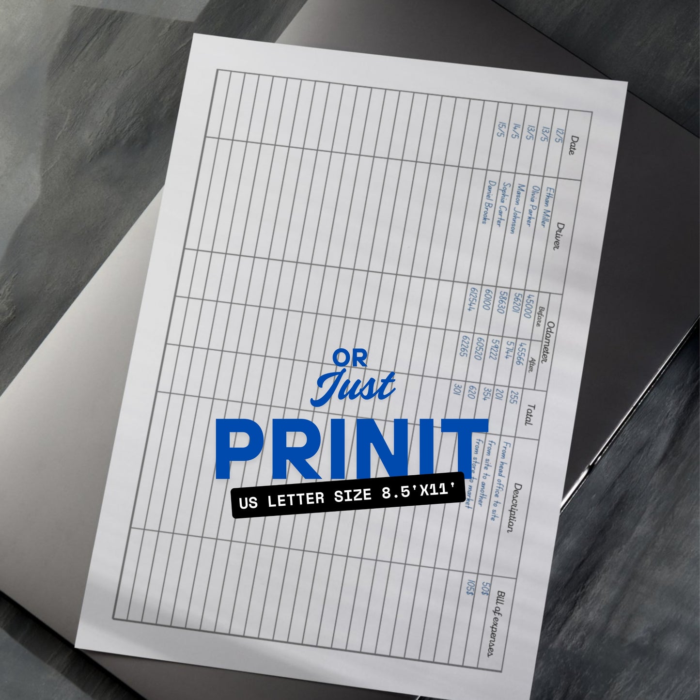 Mileage Tracker + Driver Card Paper Sheets x2