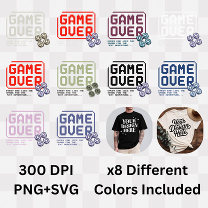 Game Over Every End Lies The Spark For Next Adventure - Retro Gaming Statement Artwork