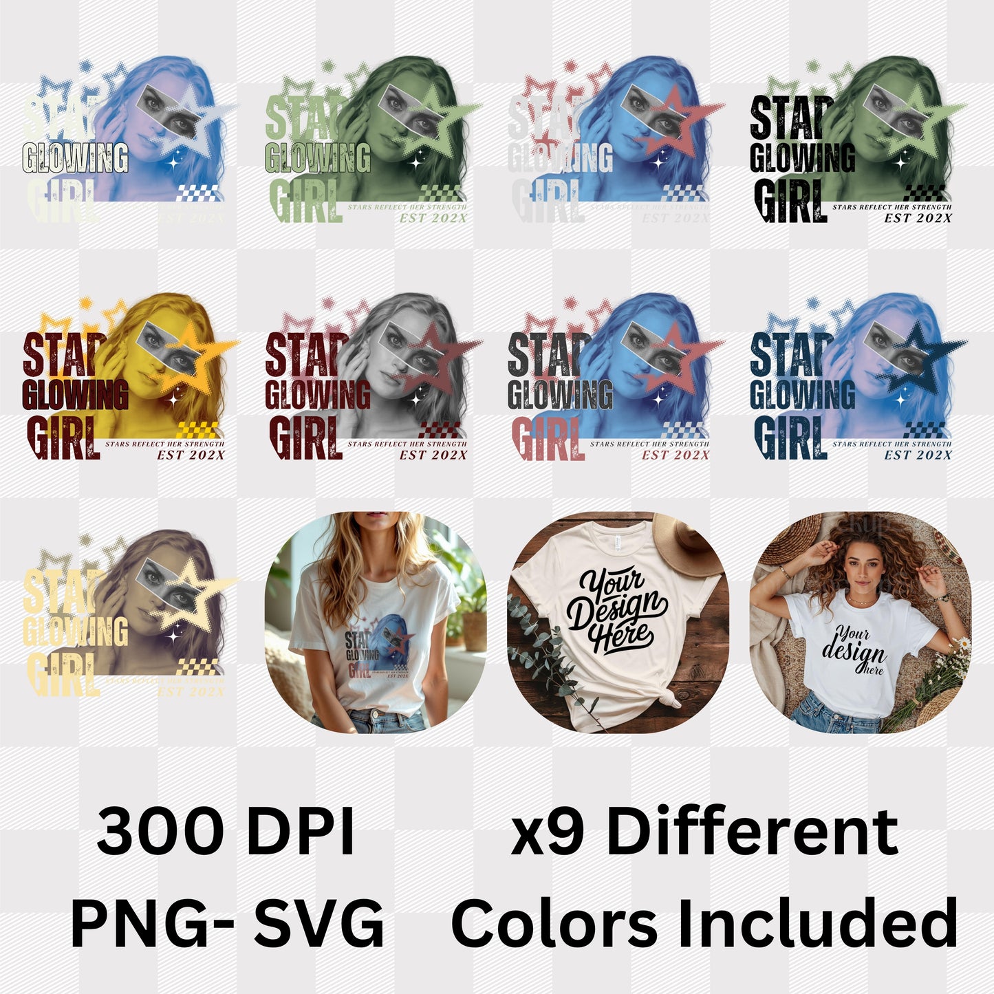 Star Glowing Girl Stars Reflect Her Strength - Y2K Pop Art Empowerment Statement Artwork