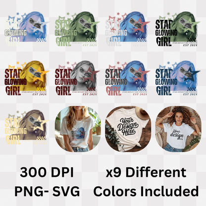 Star Glowing Girl Stars Reflect Her Strength - Y2K Pop Art Empowerment Statement Artwork