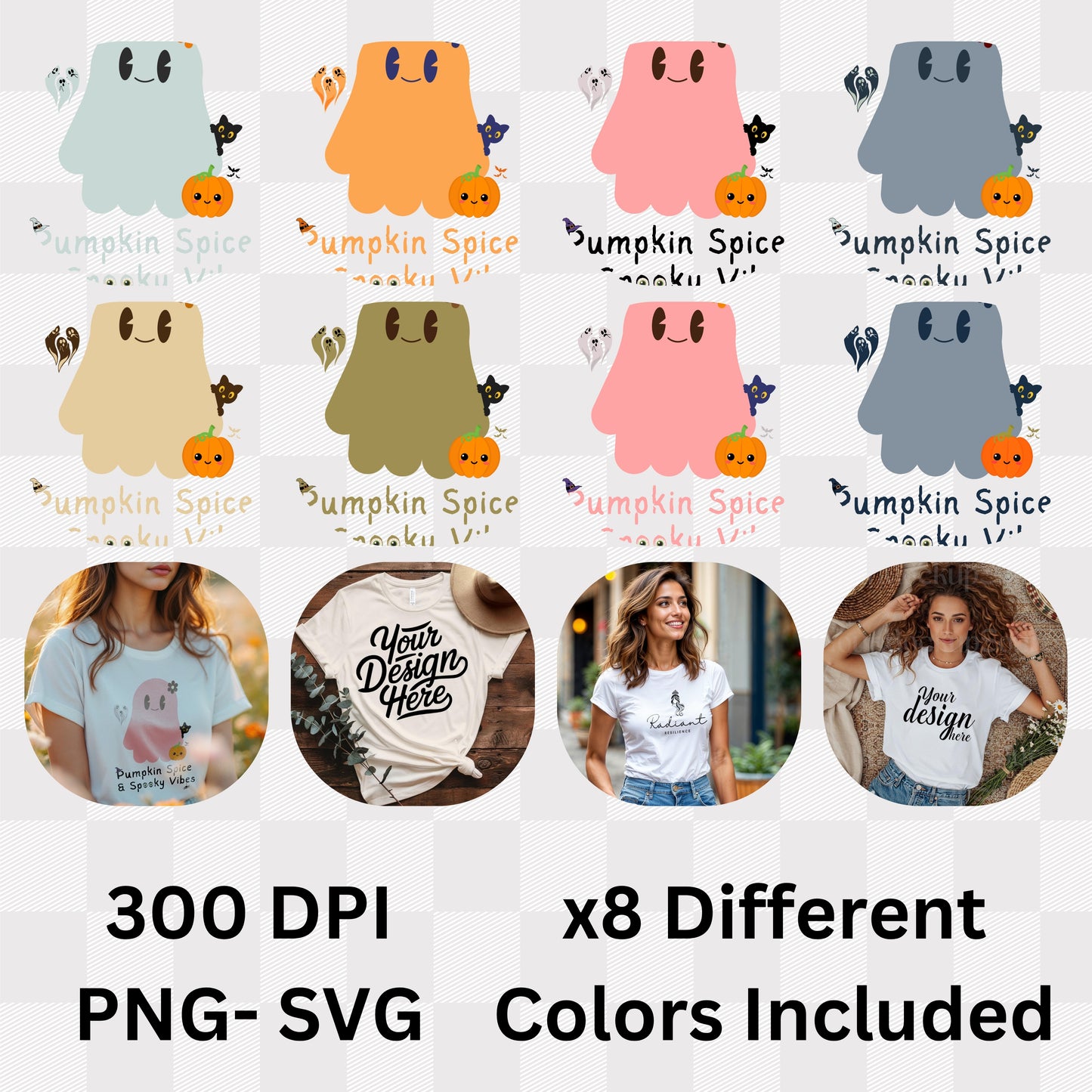 Pumpkin Spice & Spooky Vibes - Cute Halloween Ghost Autumn Season Statement Artwork