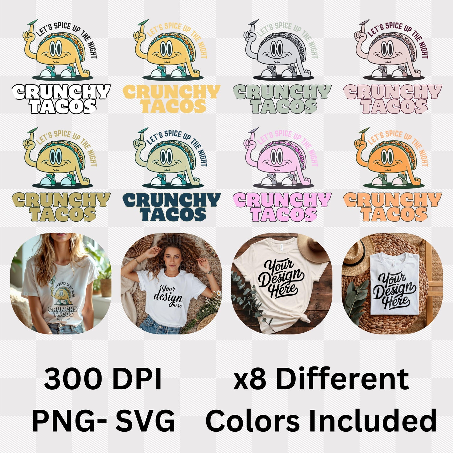 Let's Spice Up The Night - Crunchy Tacos Love & Lights Cartoon Character Fun Food Humor Artwok