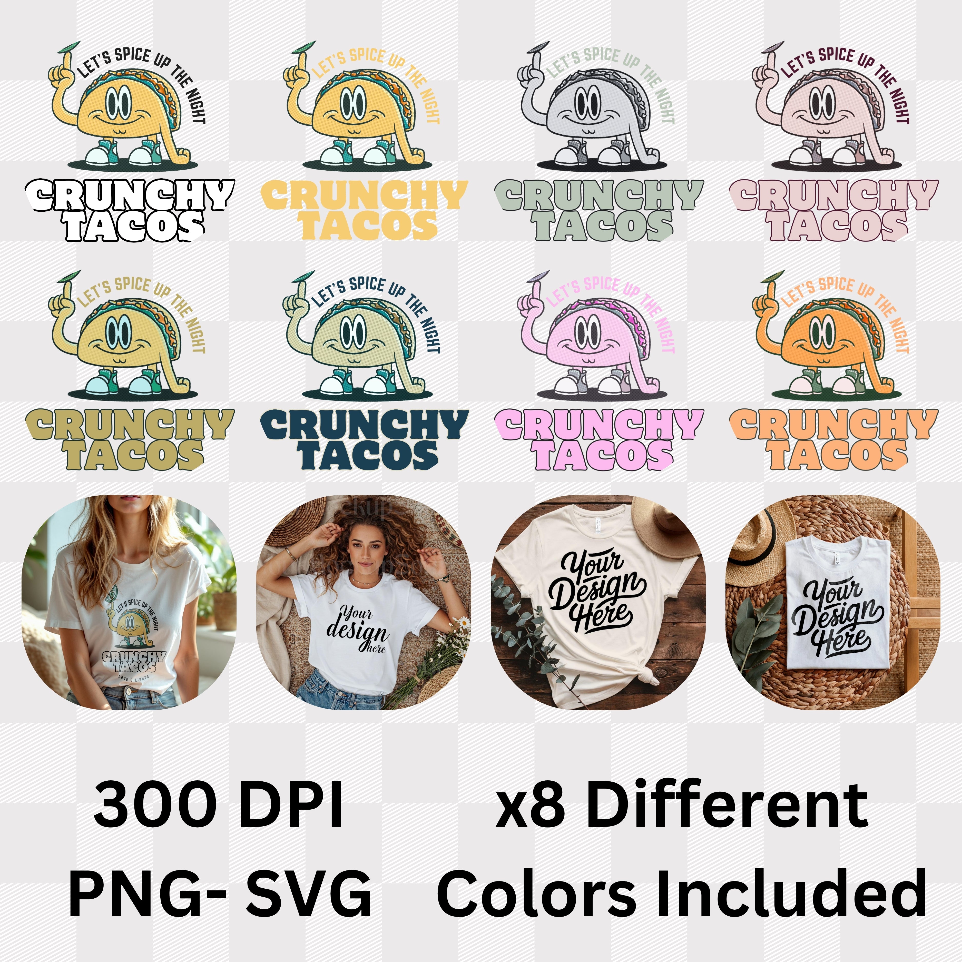 Let's Spice Up The Night - Crunchy Tacos Love & Lights Cartoon Character Fun Food Humor Artwok