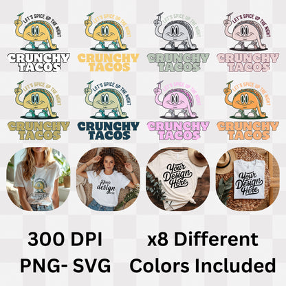 Let's Spice Up The Night - Crunchy Tacos Love & Lights Cartoon Character Fun Food Humor Artwok