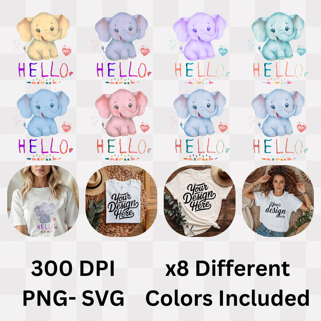 Hello Friends BFF - Cute Elephant Friendship Kindness Greeting Statement Artwork