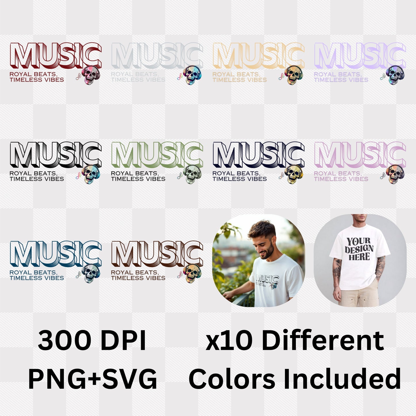 Music Royal Beats Timeless Vibes - Colorful Skull Statement Artwork