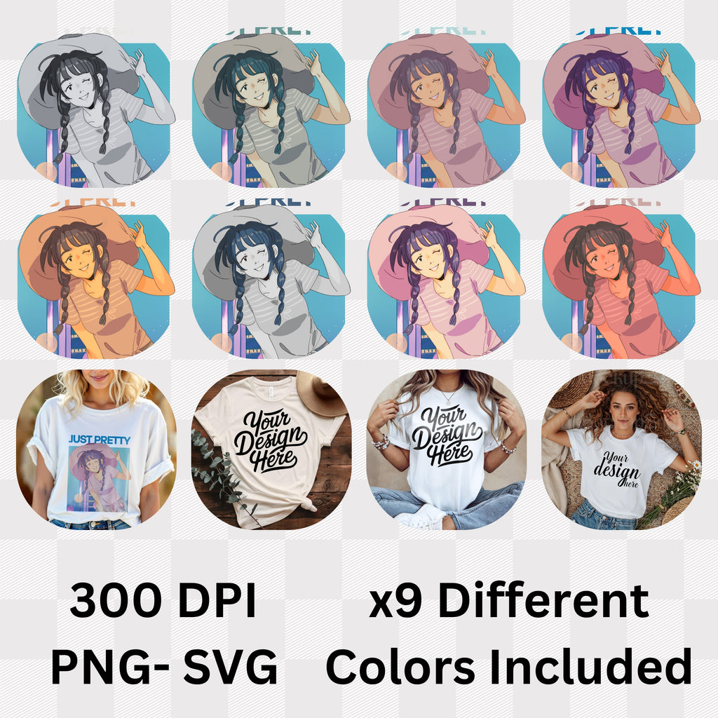 Just Pretty - Cute Anime Girl with Purple Braids Kawaii Aesthetic Illustration