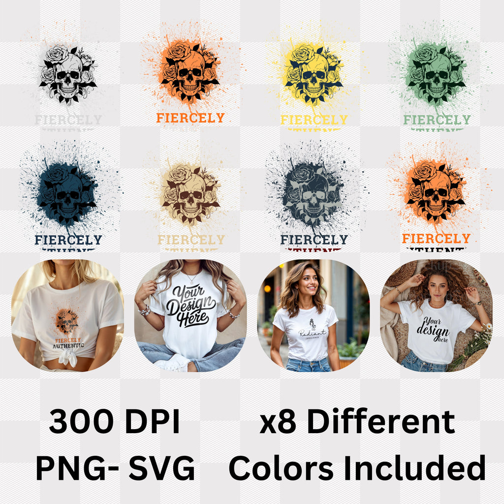 Fiercely Authentic - Skull with Roses Splatter Art Dark Feminine Truth Statement Artwork