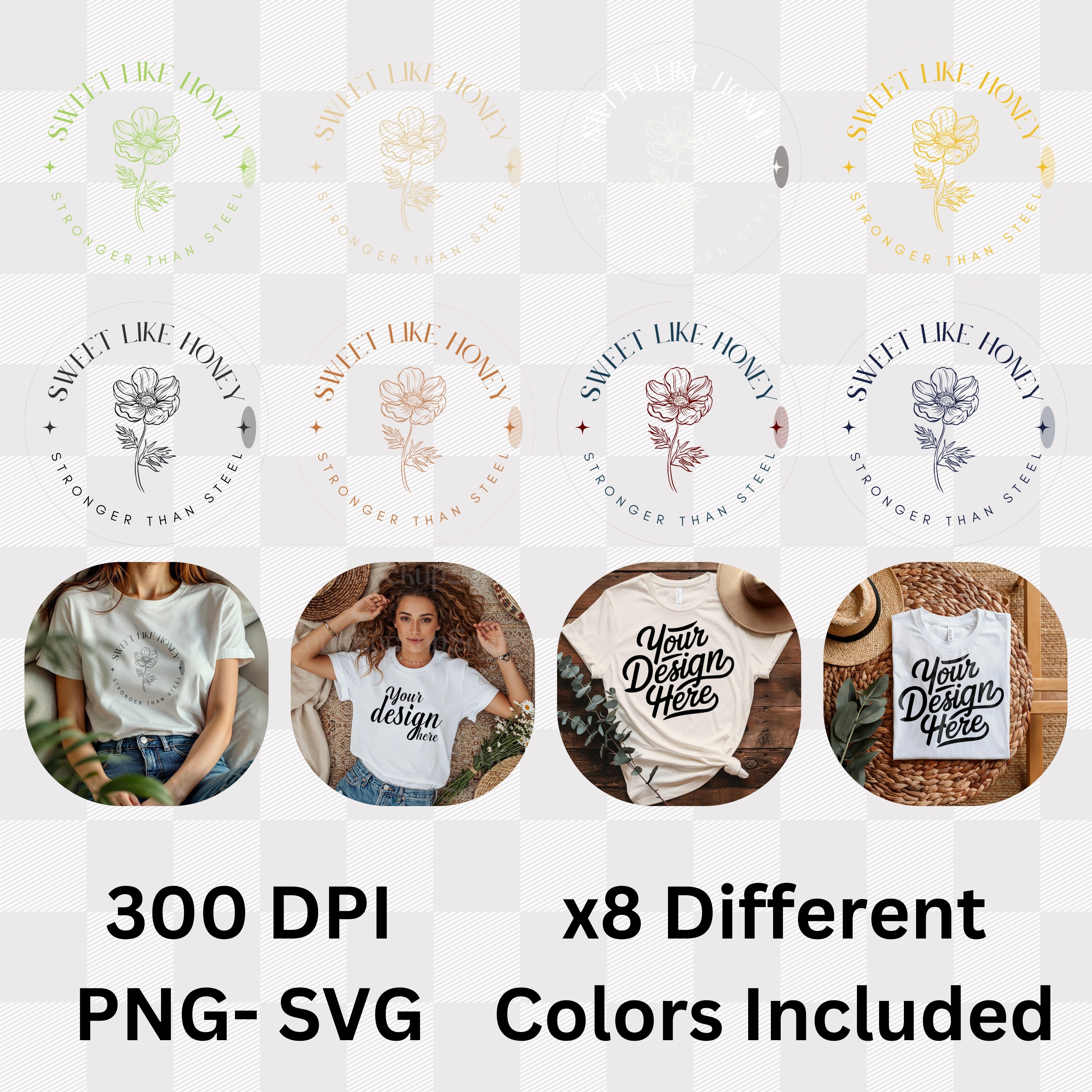 Sweet Like Honey Stronger Than Steel - Botanical Flower Circle Duality Statement Artwork