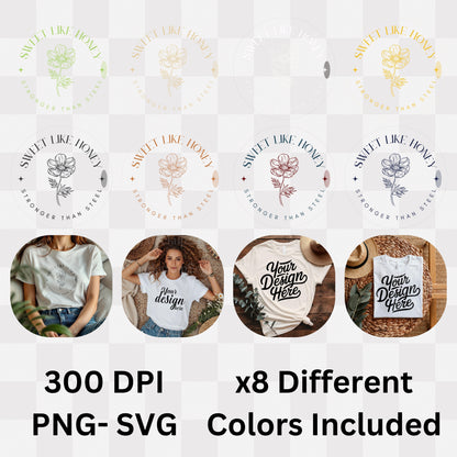 Sweet Like Honey Stronger Than Steel - Botanical Flower Circle Duality Statement Artwork