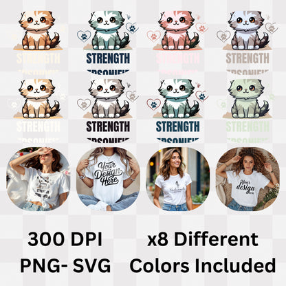 Strength Personified - Adorable Kitten with Lightbulb Hearts Cute Power Statement Artwork