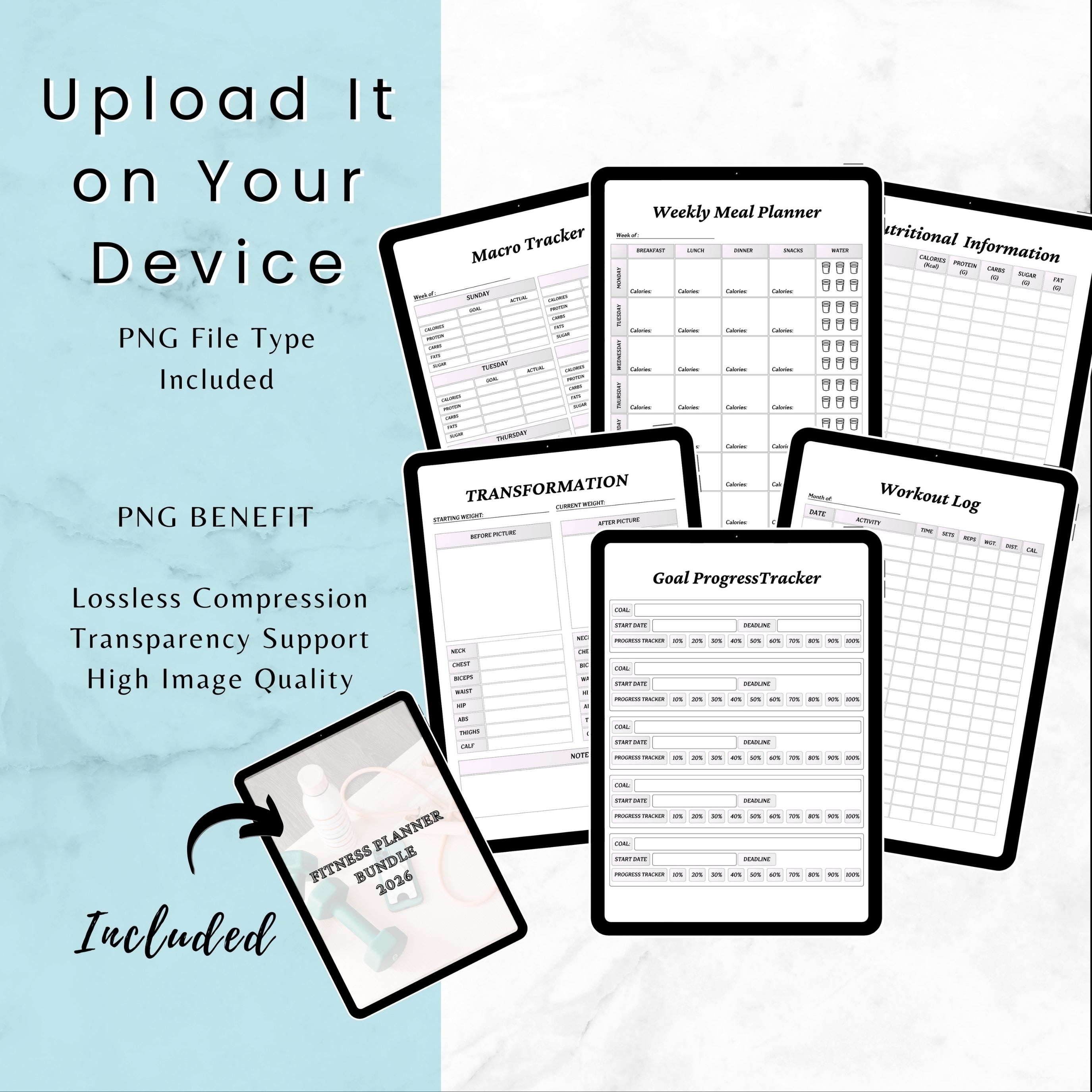 2026 Fitness Planner & Trackers Bundle