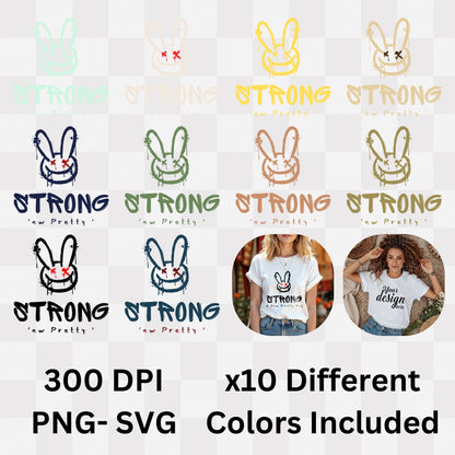 Strong A New Pretty Way - Graffiti Bunny with Red X Eyes Edgy Feminine Power Statement Artwork