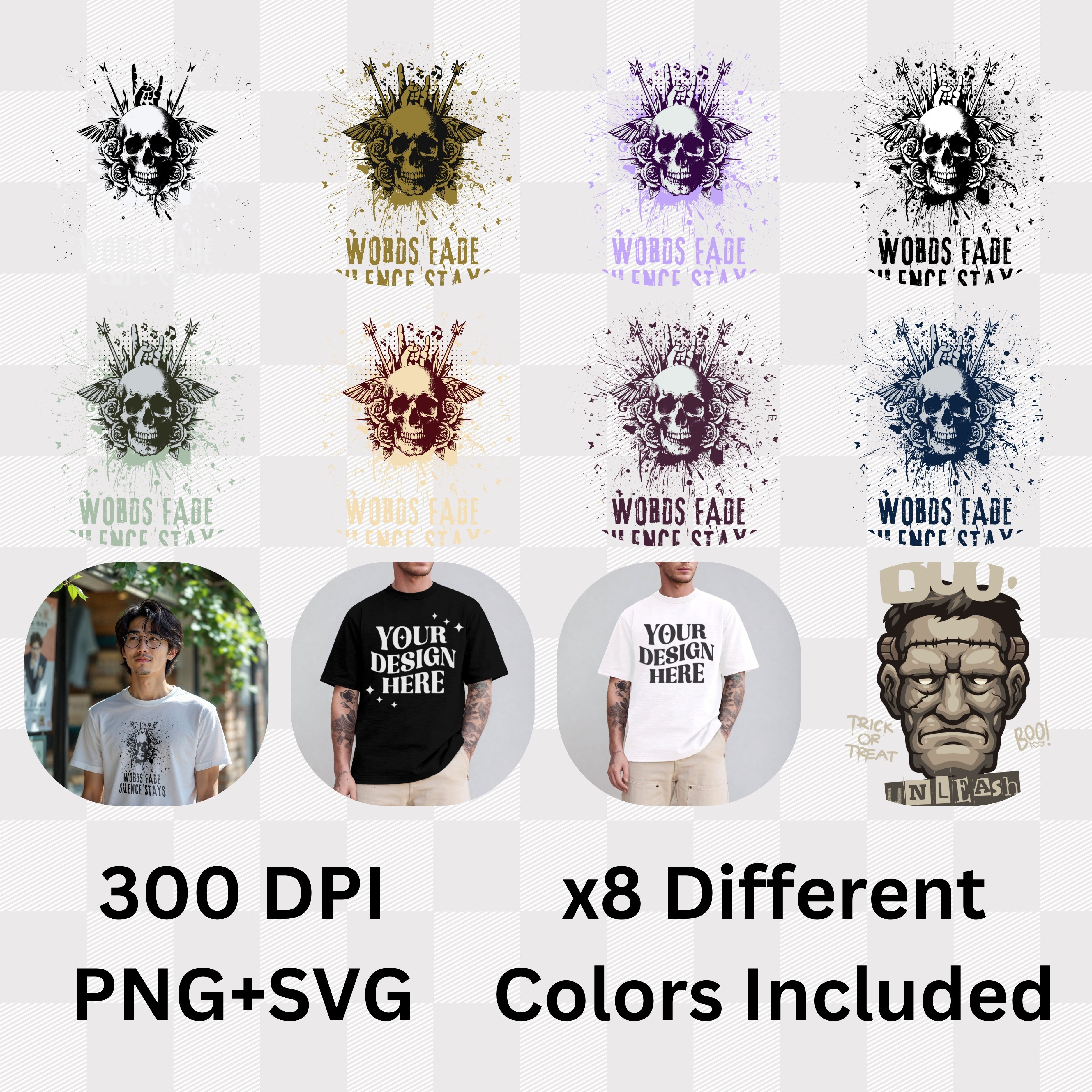 Words Fade Silence Stays - Skull Rose Explosion Statement Artwork