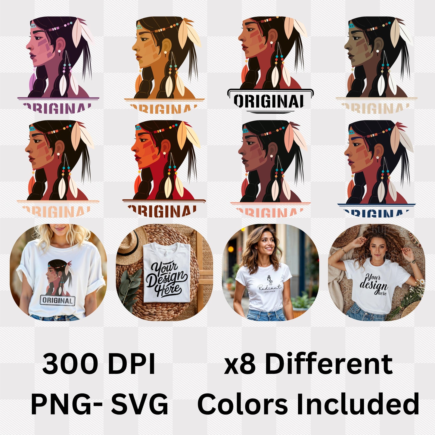 Original - Indigenous Woman Profile Native Heritage Cultural Pride Illustration