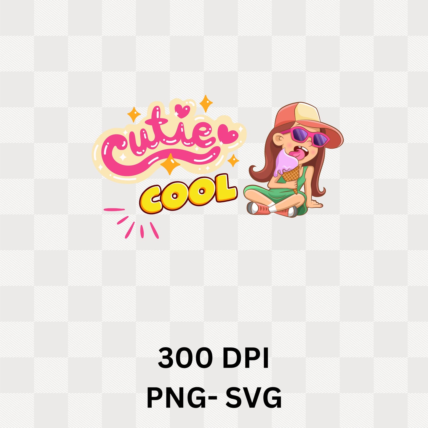 Cutie Cool - Retro Girl Relaxing with Sunglasses Pink Yellow Groovy Illustration