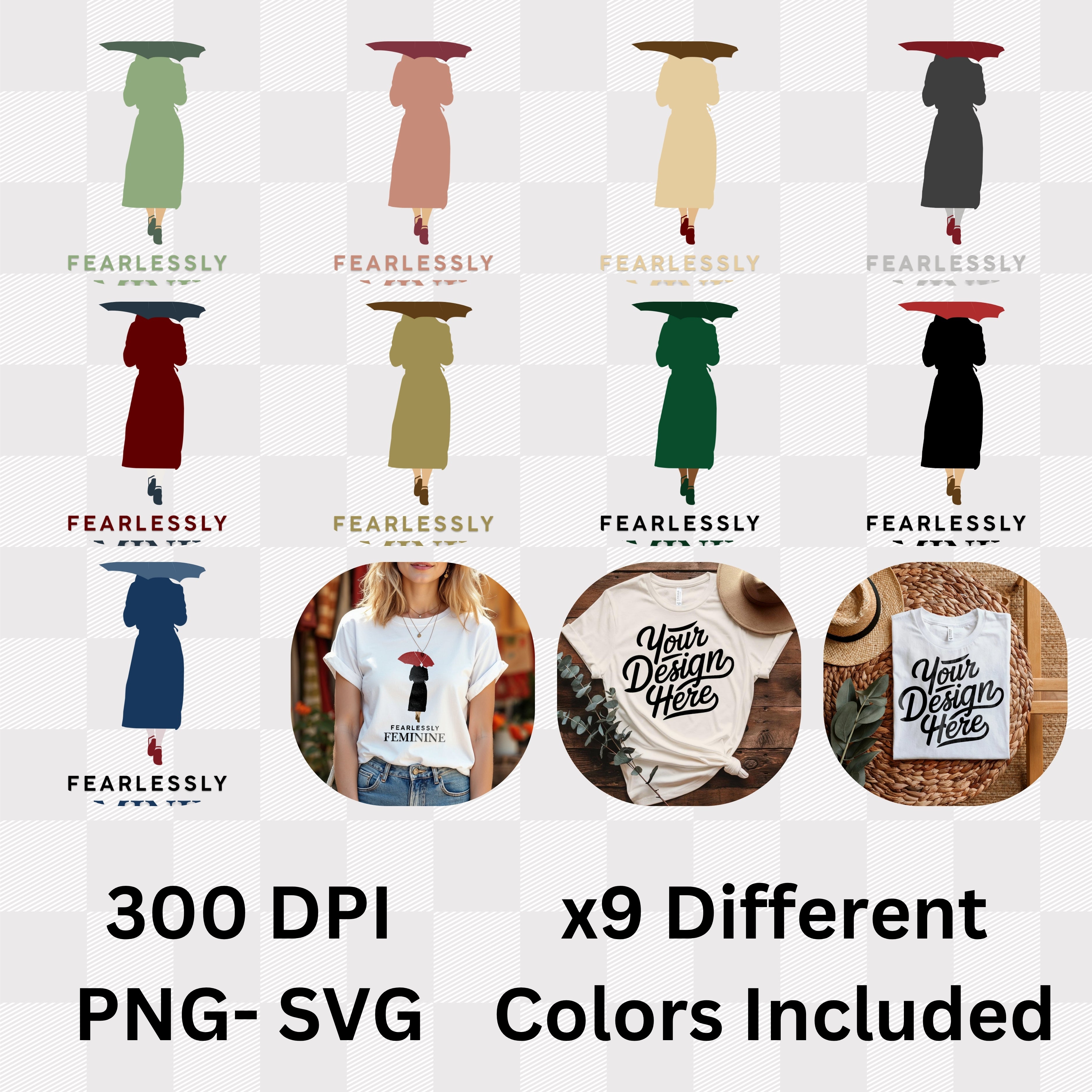 Fearlessly Feminine - Woman with Red Umbrella Silhouette Elegant Empowerment Statement Artwork