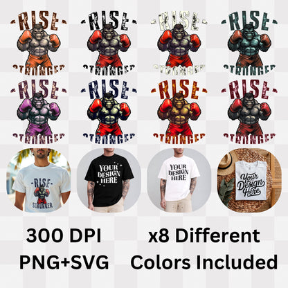 Rise Stronger - Boxing Gorilla Fitness Motivational Statement Artwork