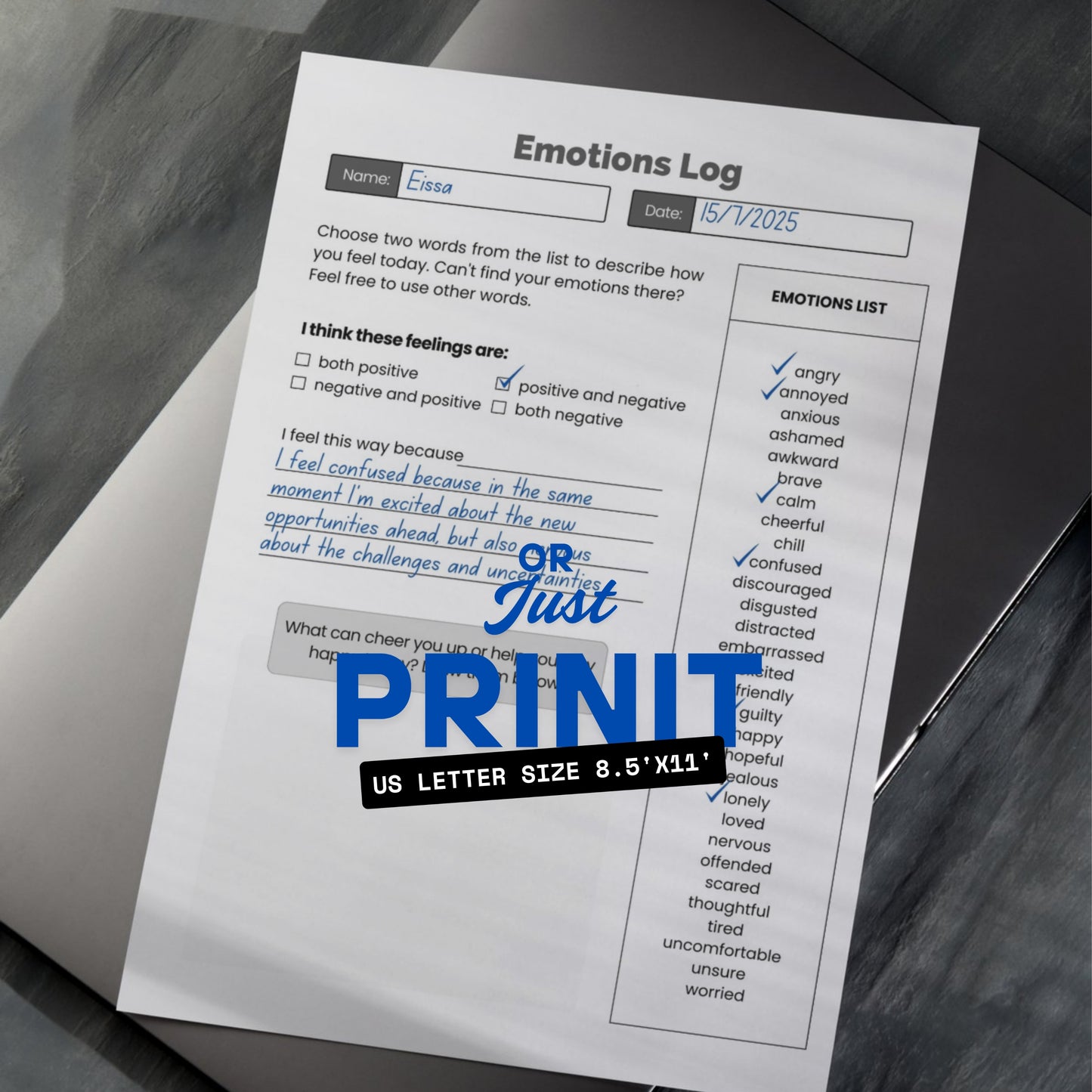 Emotion Log Paper Sheet PDF