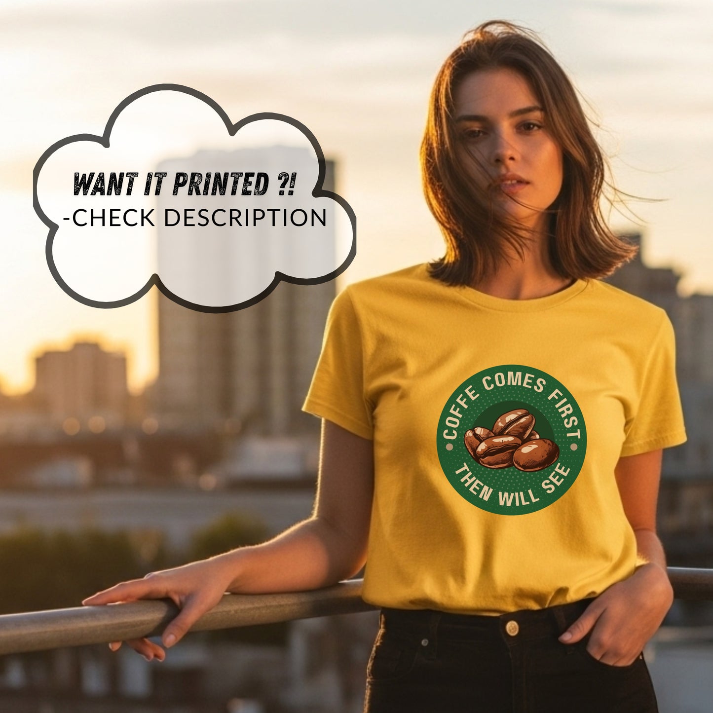 Coffee Comes First Then I Will See - Caffeine Priority Humor Coffee Bean Badge Artwork