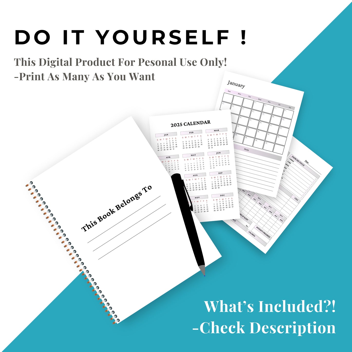 Fitness Planner & Trackers Bundle