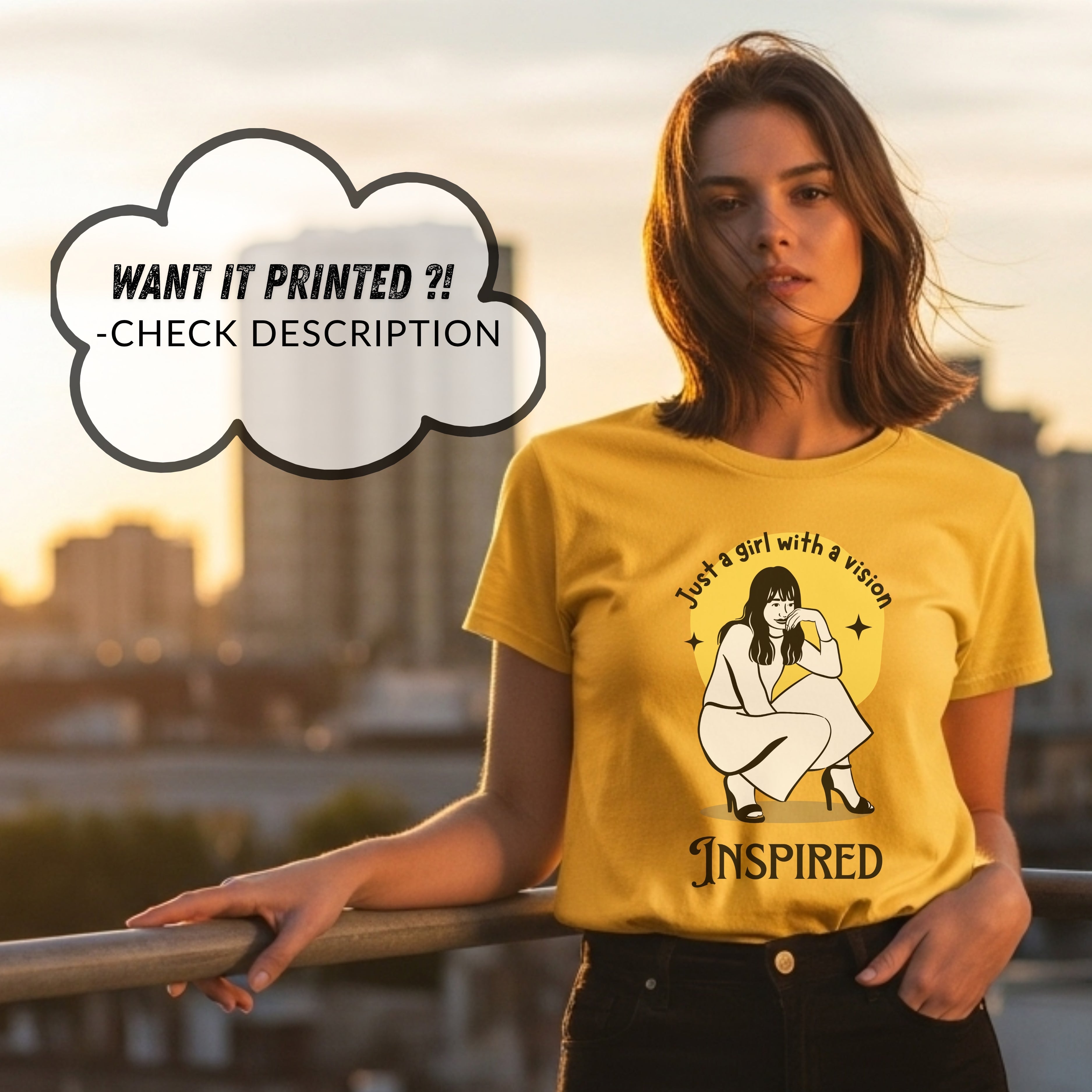 Just A Girl With A Vision Inspired - Yellow Circle Illustration Dreamer Statement Artwork