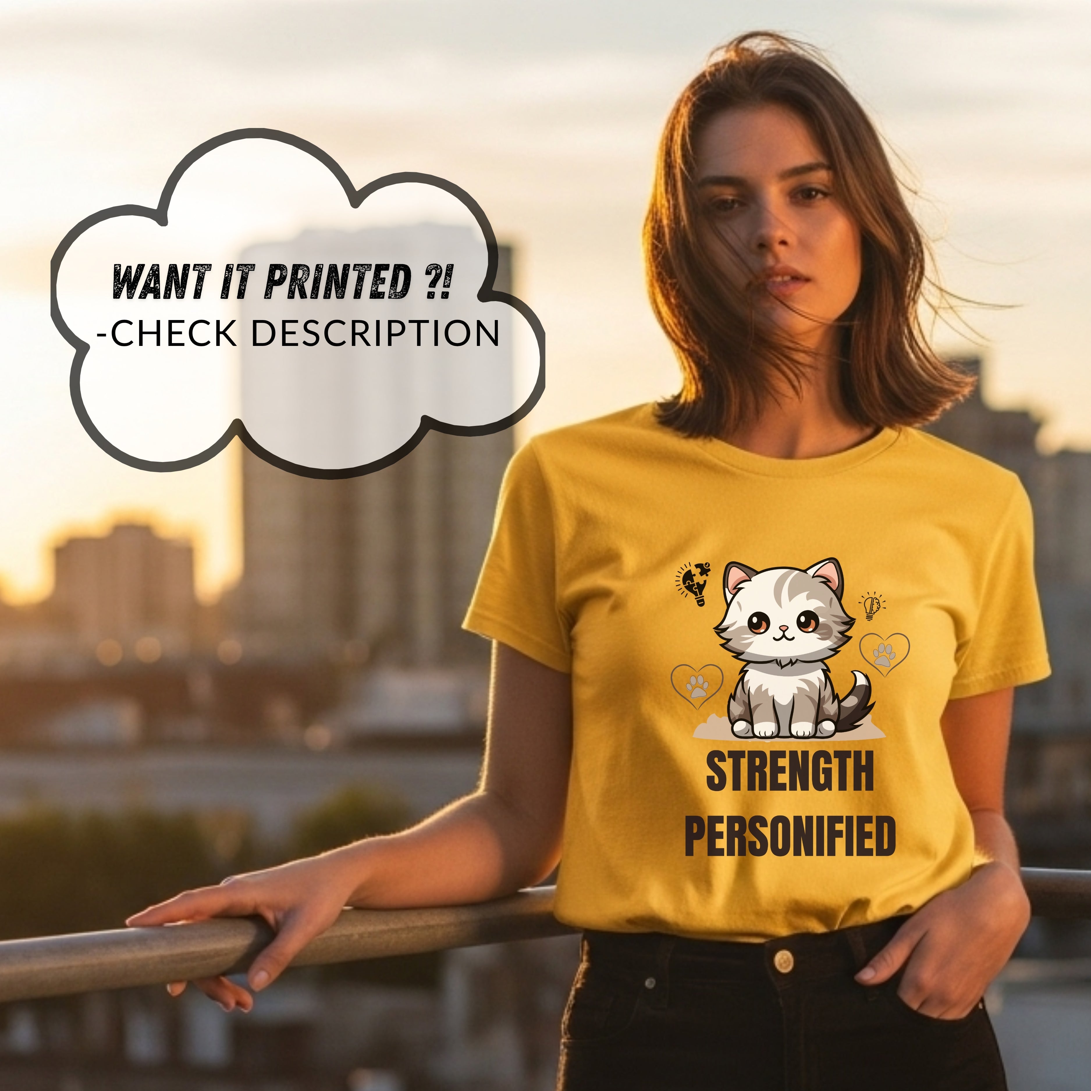 Strength Personified - Adorable Kitten with Lightbulb Hearts Cute Power Statement Artwork