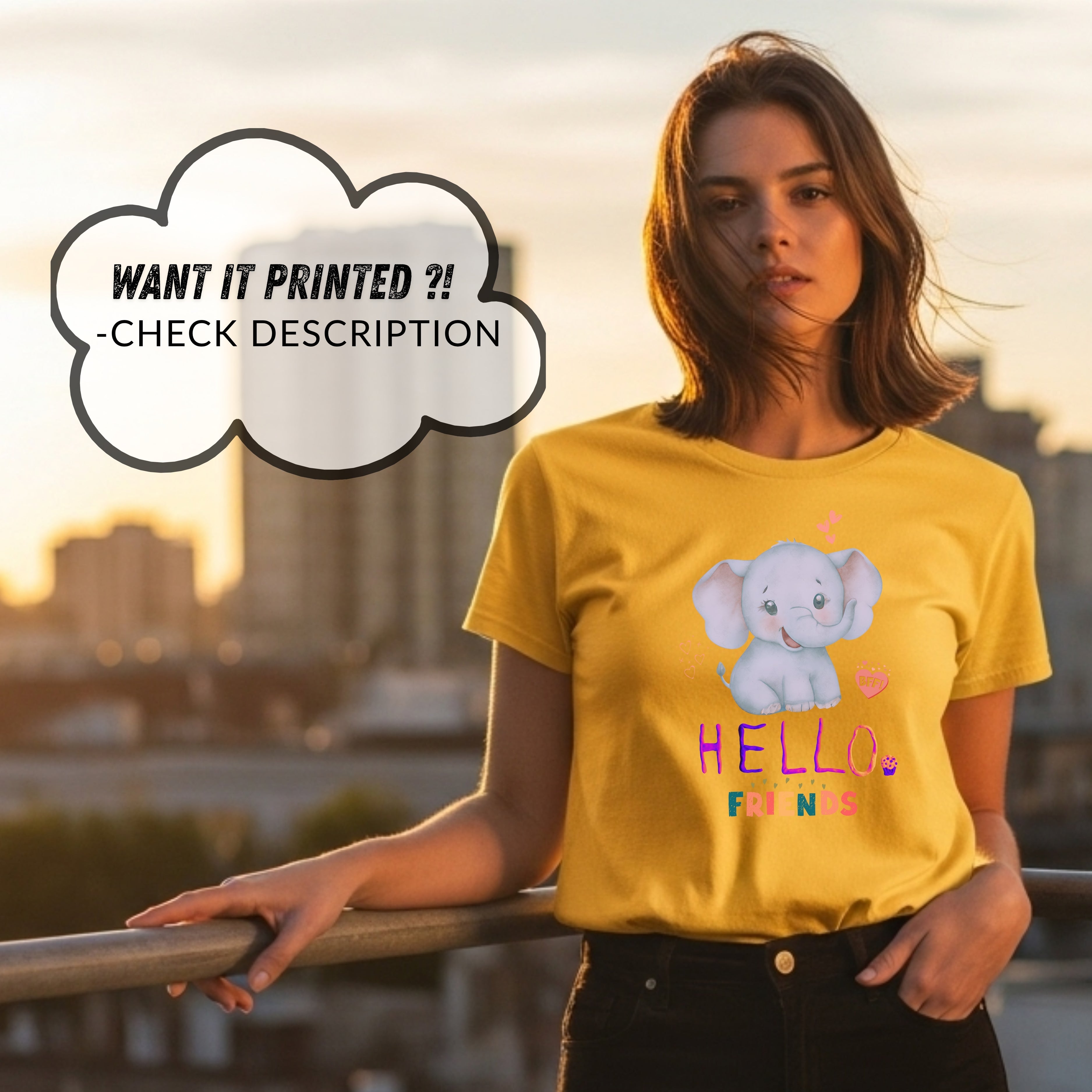 Hello Friends BFF - Cute Elephant Friendship Kindness Greeting Statement Artwork