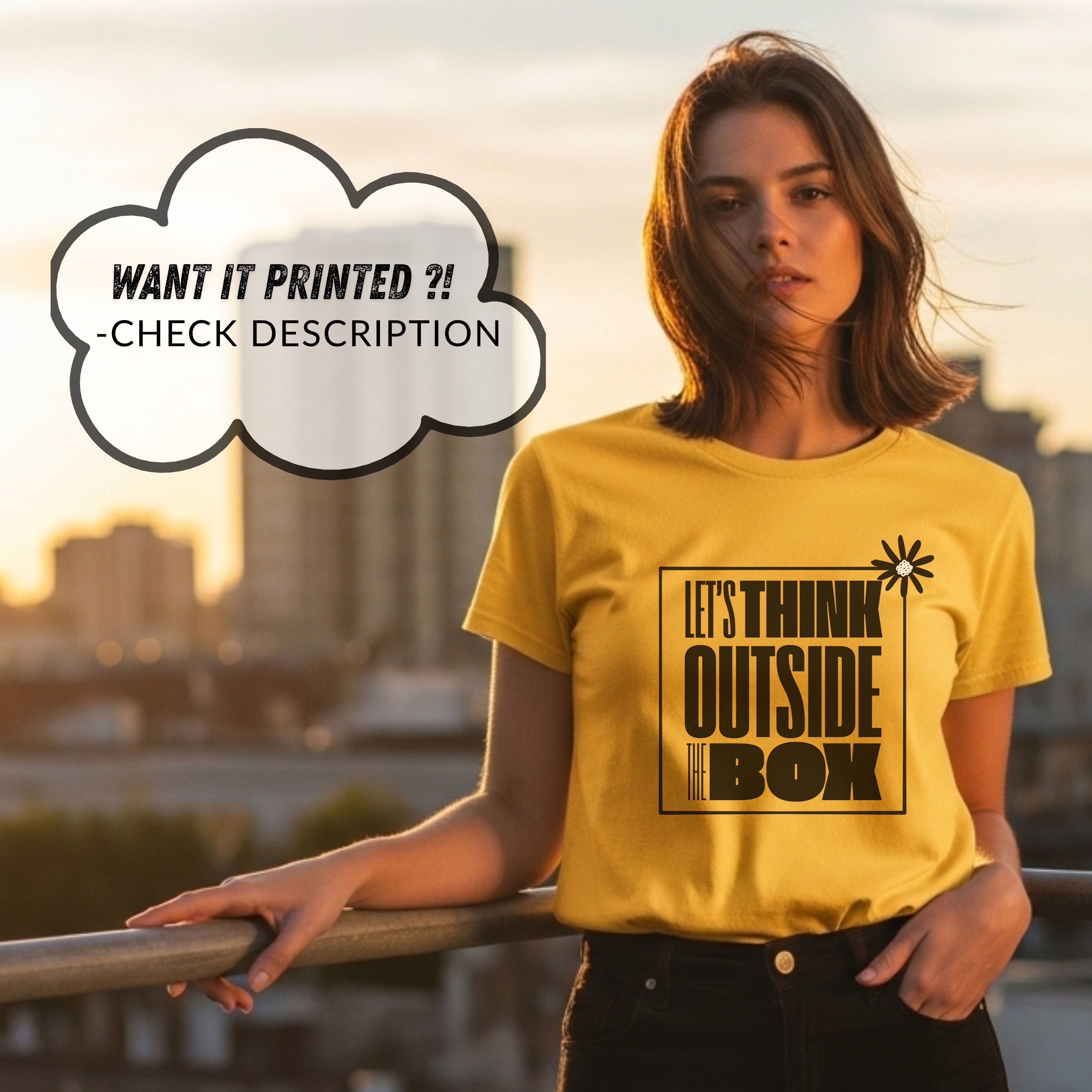 Let's Think Outside The Box - Bold Typography Daisy Flower Creative Mindset Statement Artwork