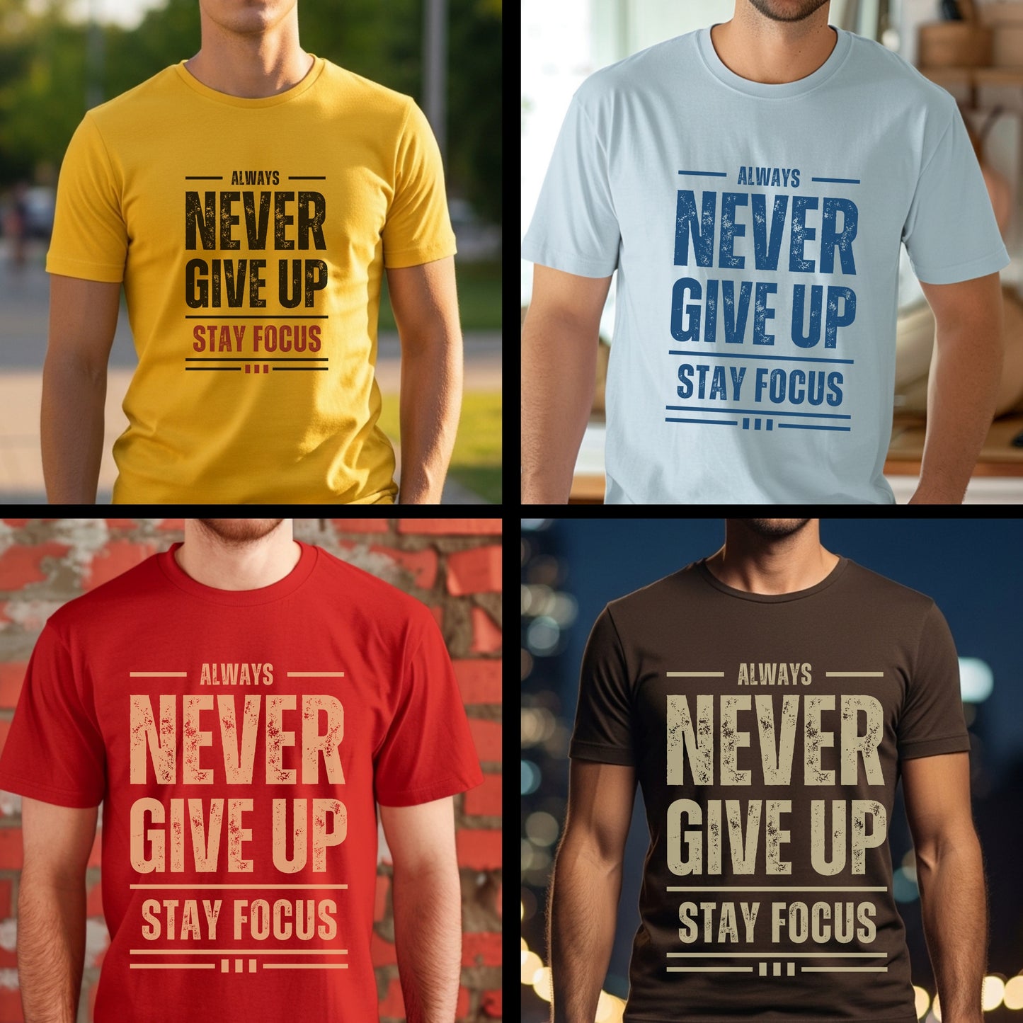 Always Never Give Up Stay Focus - Fitness Motivational Statement Artwork
