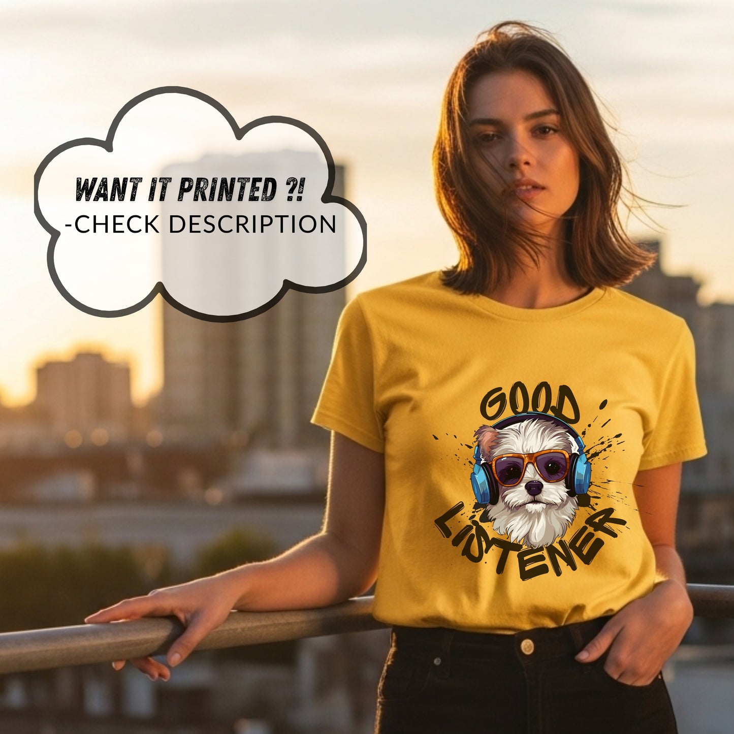 Good Listener - Cool Dog Headphones Music Humor Statement Artwork