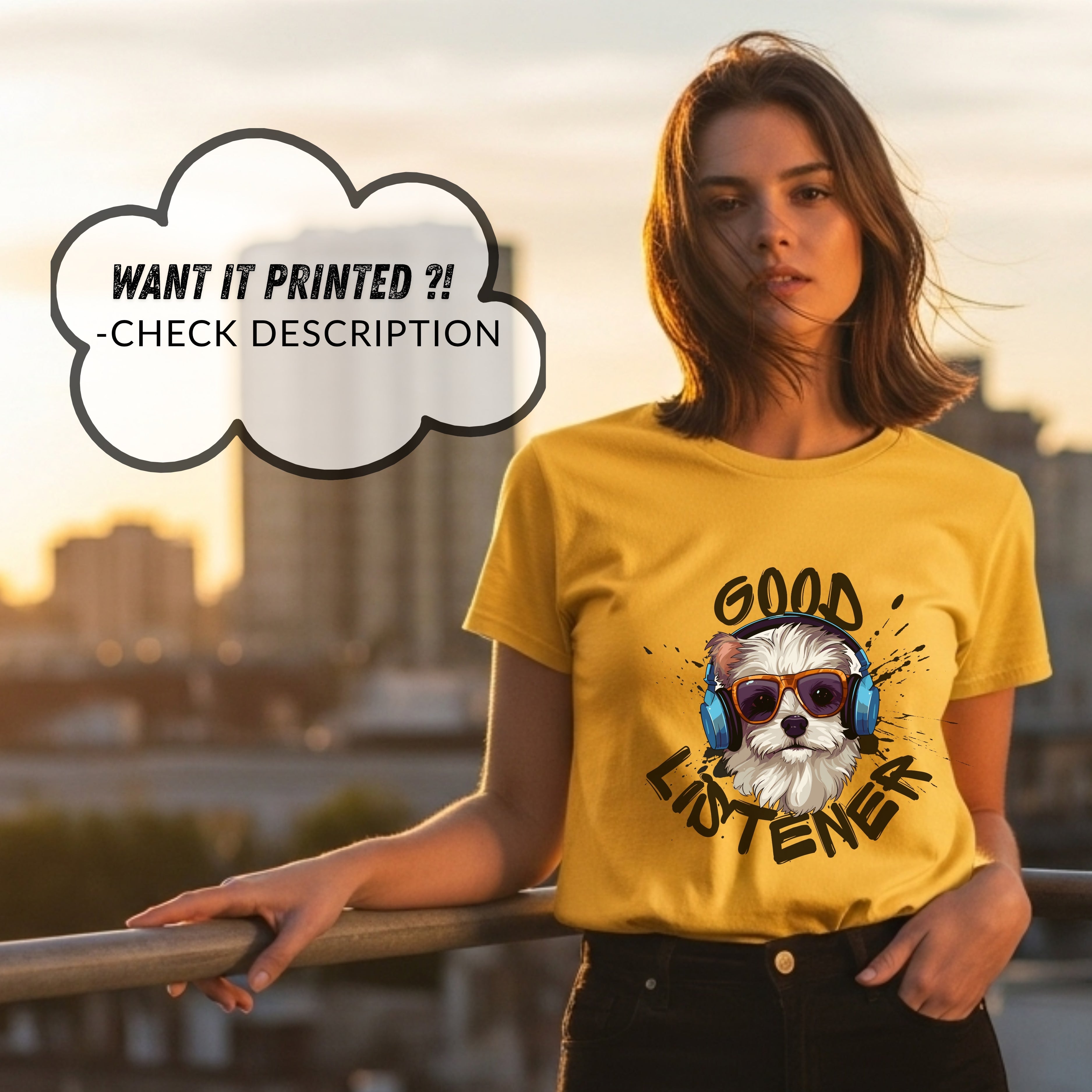 Good Listener - Cool Dog Headphones Music Humor Statement Artwork