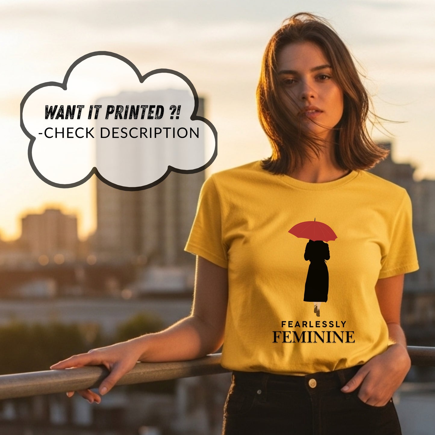 Fearlessly Feminine - Woman with Red Umbrella Silhouette Elegant Empowerment Statement Artwork