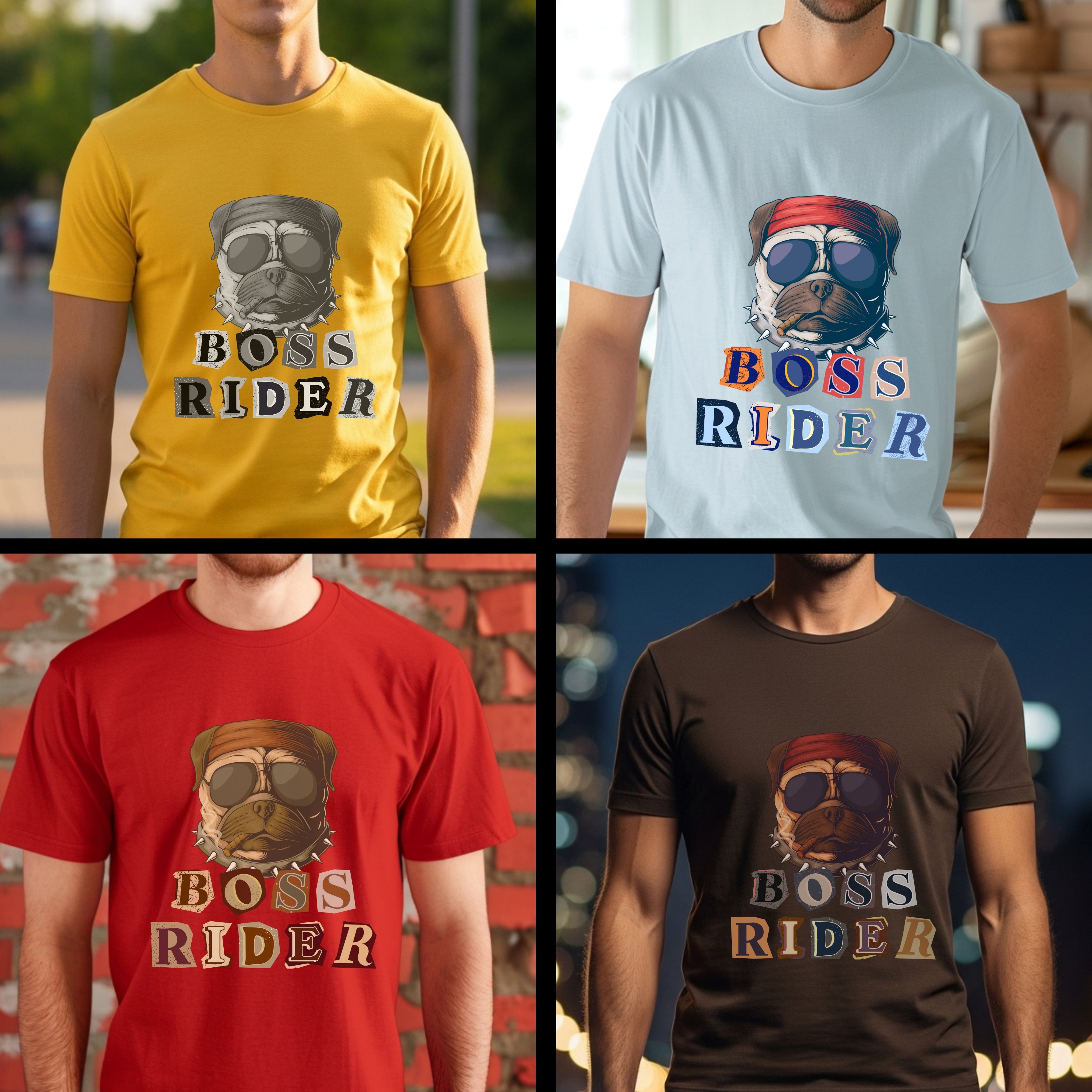 Boss Rider - Cool Pug Dog with Bandana and Sunglasses Biker Attitude Statement Artwork