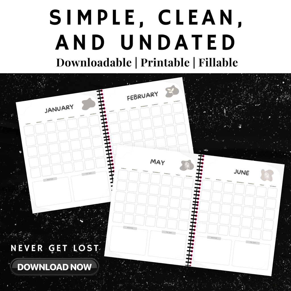 Undated Monthly Calendar PDF x12