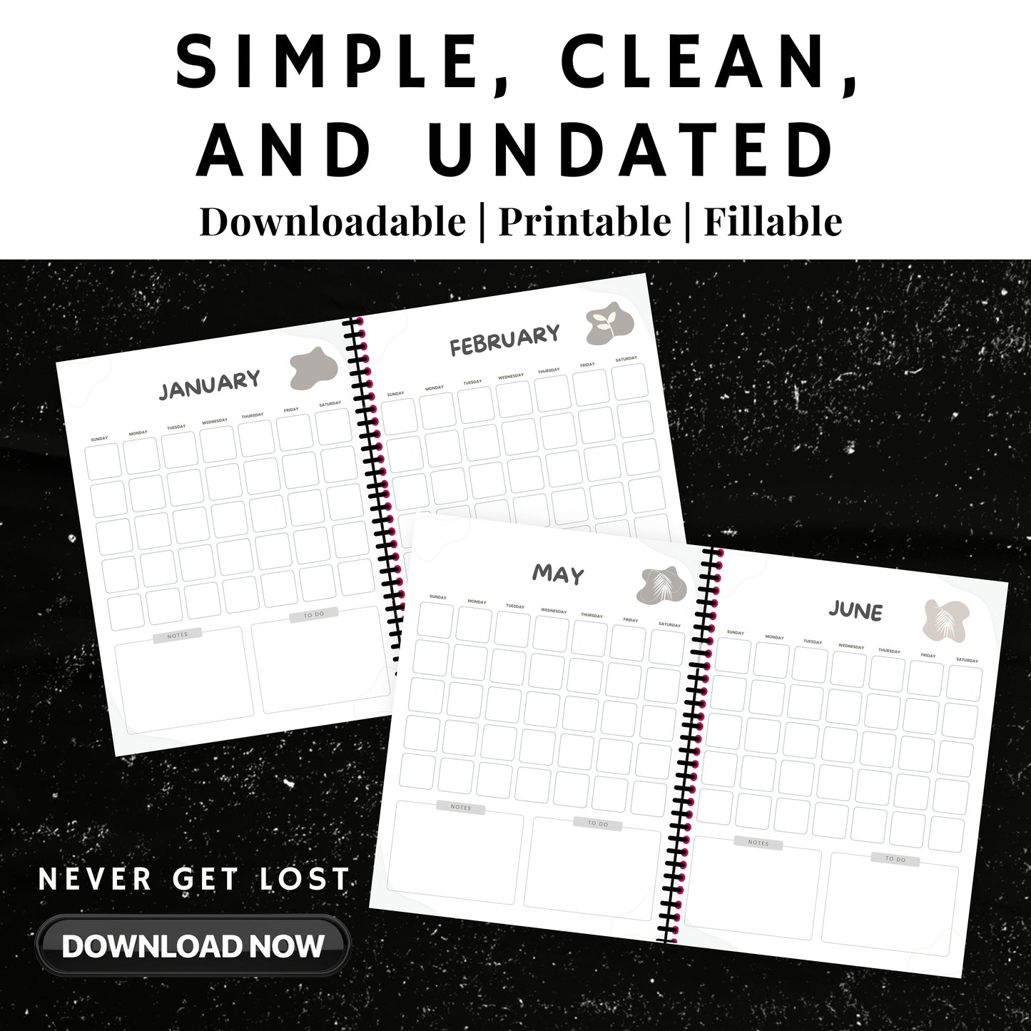 Undated Monthly Calendar PDF x12