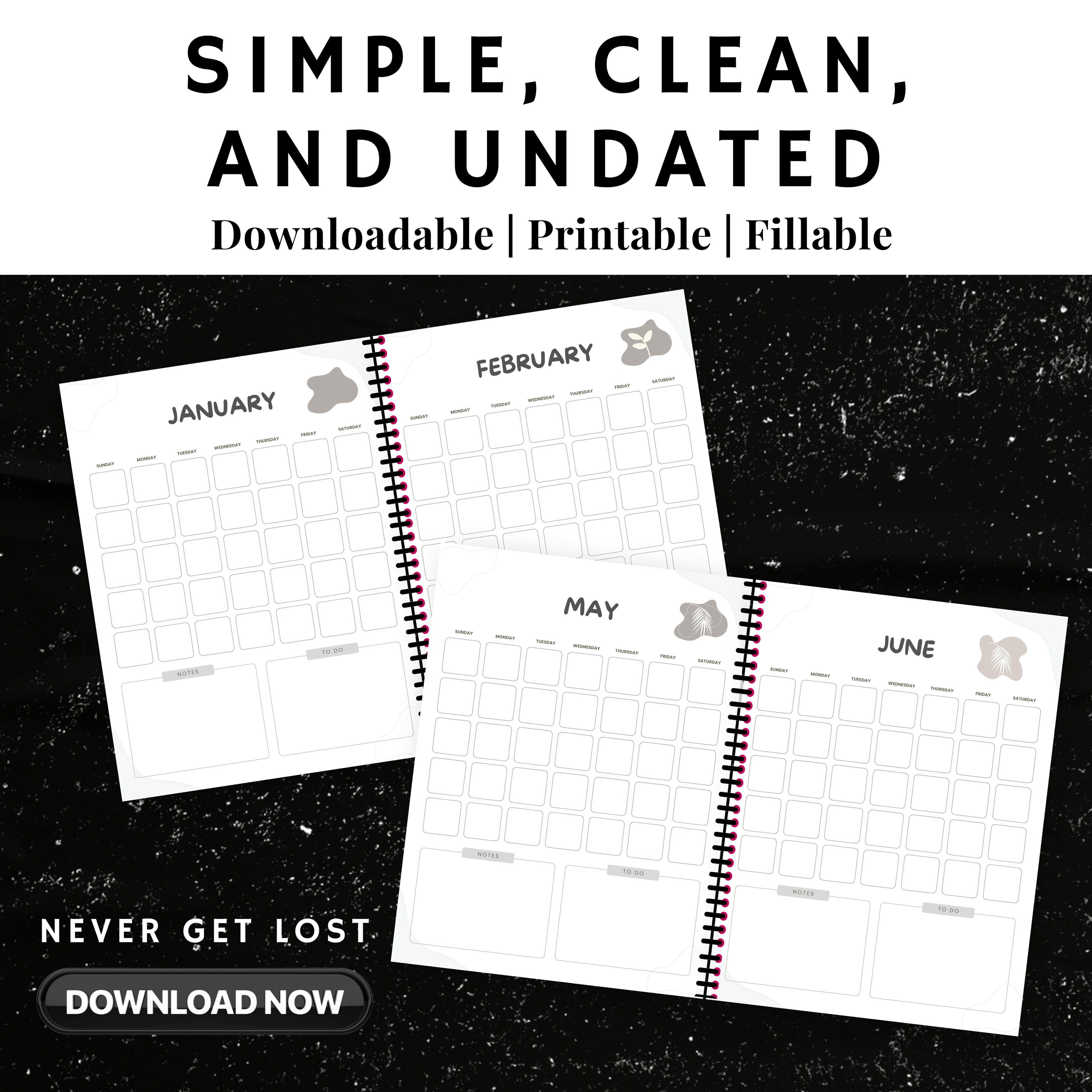 Undated Monthly Calendar PDF x12