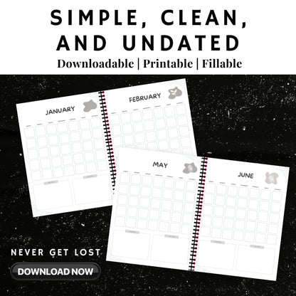 Undated Monthly Calendar PDF x12