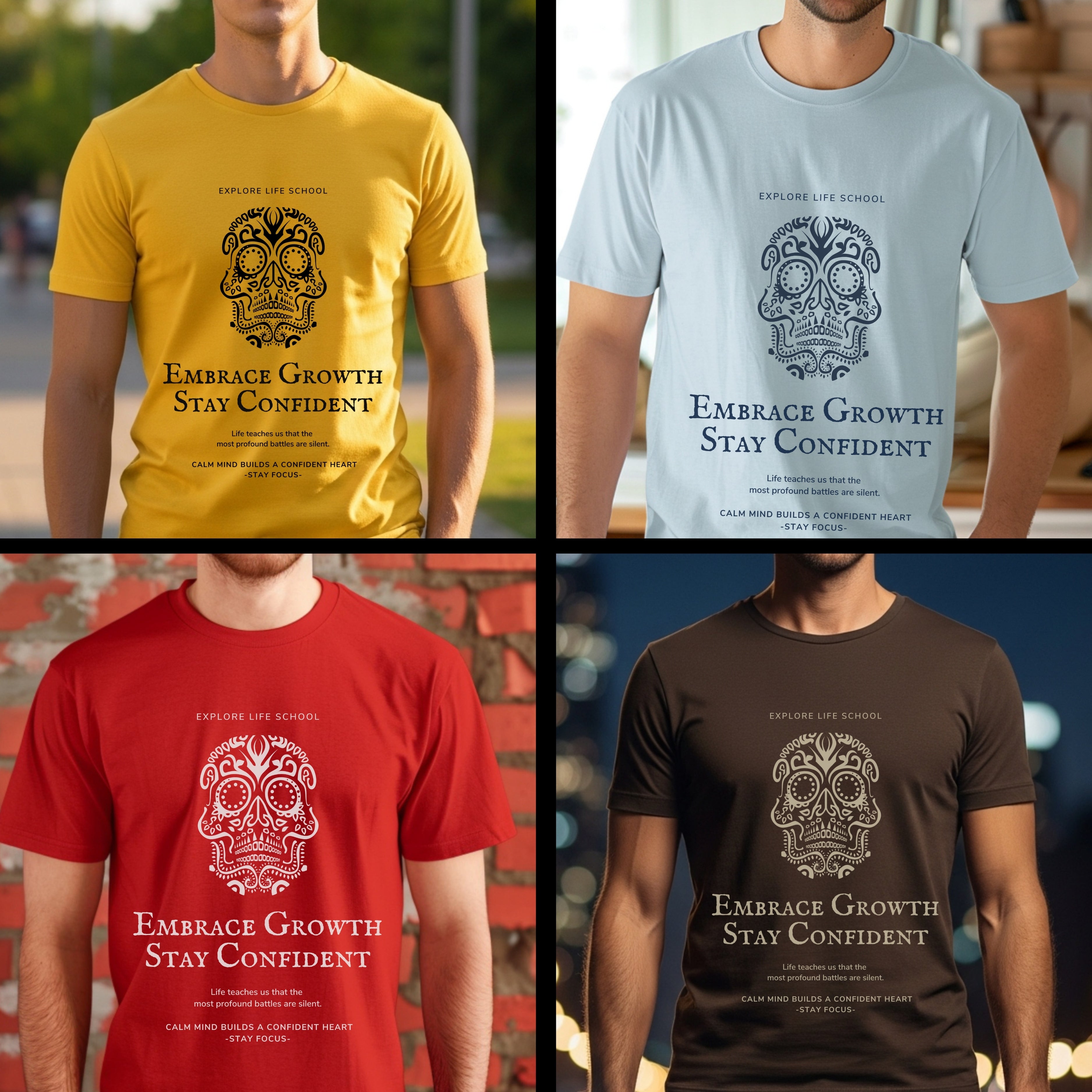 Explore Life School - Embrace Growth Stay Confident Sugar Skull Wisdom Statement Artwork