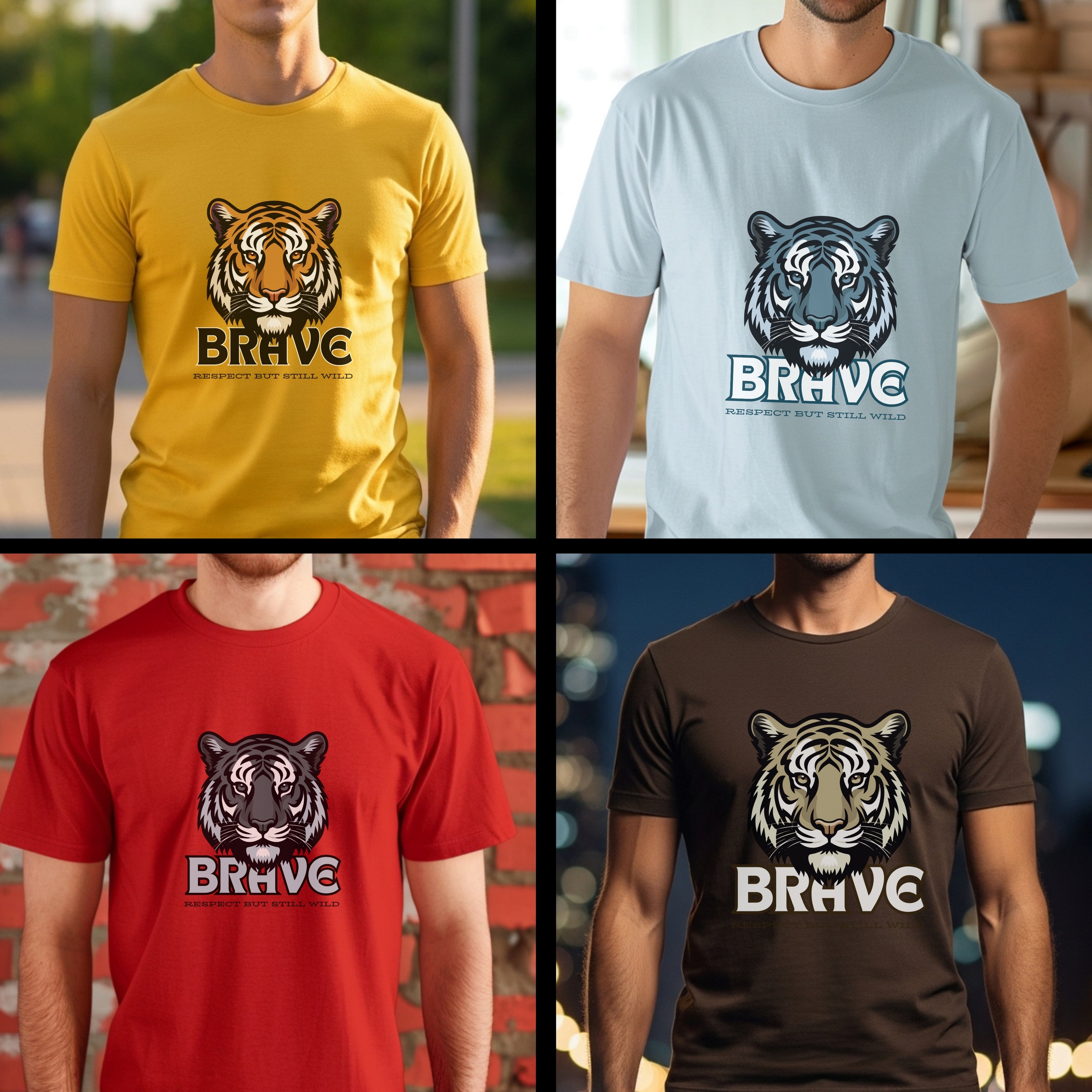 Brave Respect But Still Wild - Tiger Motivational Statement Artwork