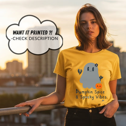 Pumpkin Spice & Spooky Vibes - Cute Halloween Ghost Autumn Season Statement Artwork