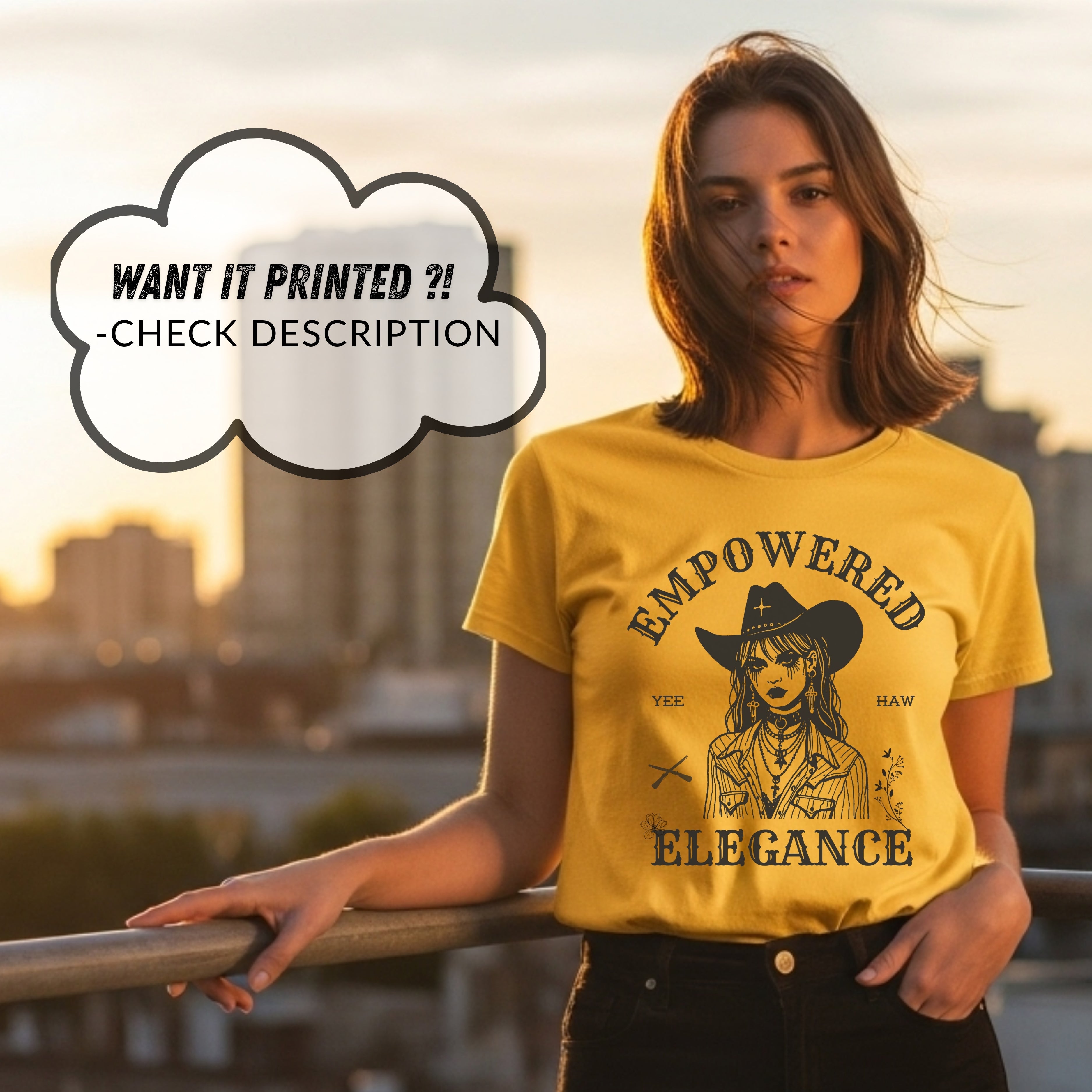 Empowered Elegance - Yee Haw Cowgirl Illustration Western Feminine Power Statement Artwork